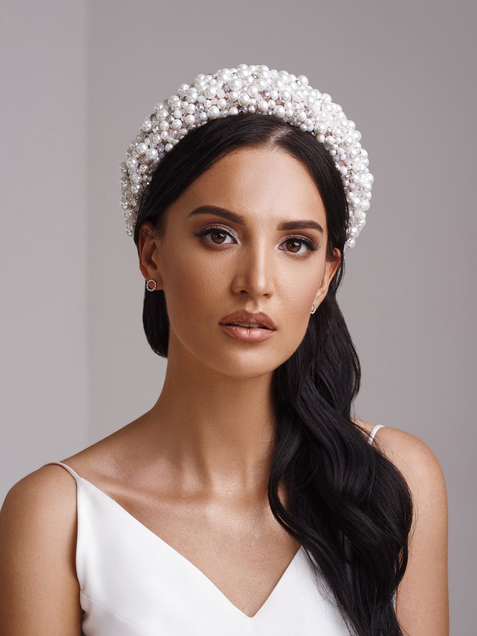 bridal pearl headband, wedding headband, beaded head piece, boho headbands, wide, embellished headband, crown, tiara, pearl Accessories